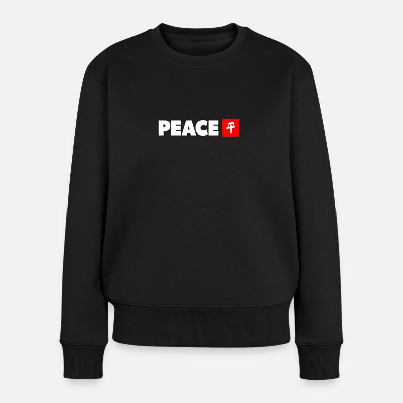 Peace mit japanischem Kanji in weiß und rot - Frauen Premium Bio Pullover - Schwarz