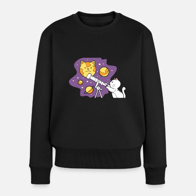 Katze mit Teleskop Kosmologe - Frauen Premium Bio Pullover - Schwarz