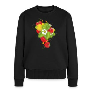 Fraises rouges aux fleurs vertes et blanches juteuses - Pull Premium bio Femme - noir - Devant - Julia (174cm)