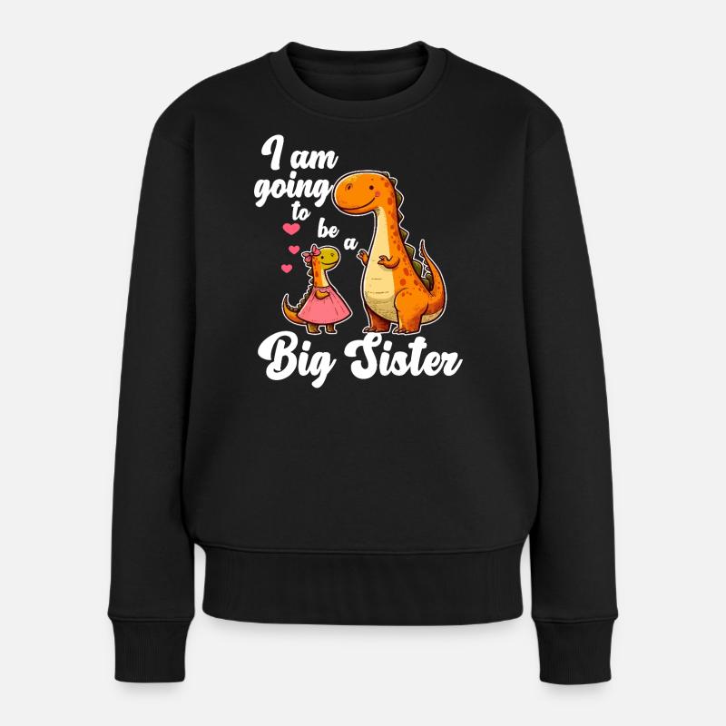 Werde eine große Schwester Dino - Frauen Premium Bio Pullover - Schwarz