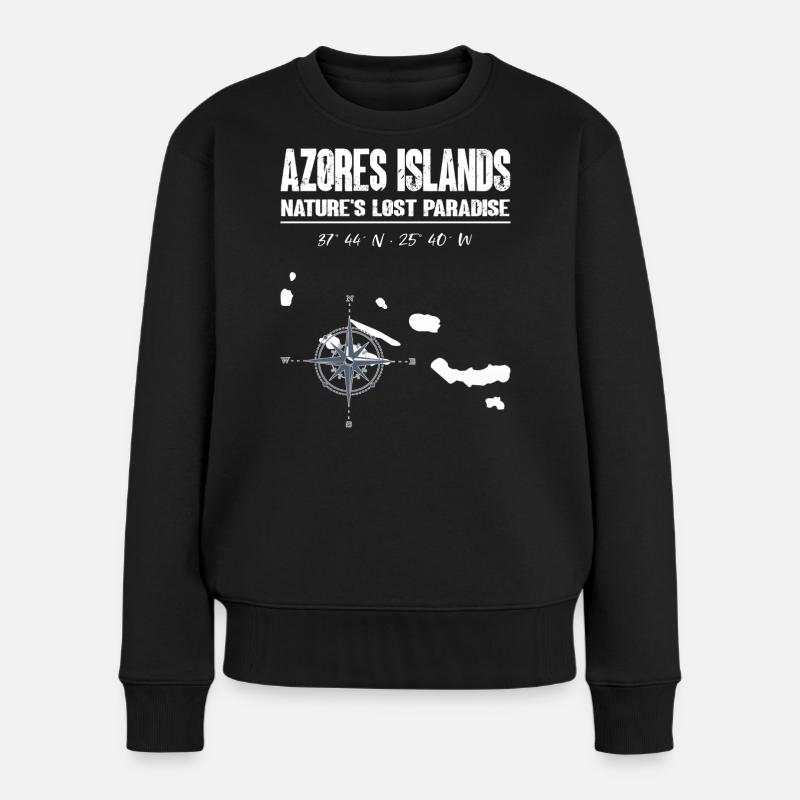 Azoren Inseln Kompass Vintage - Frauen Premium Bio Pullover - Schwarz