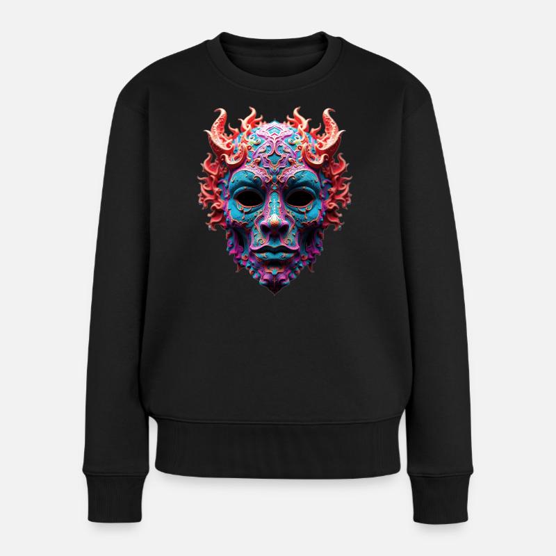Masque orné de Démon de Feu - Pull Premium bio Femme - noir