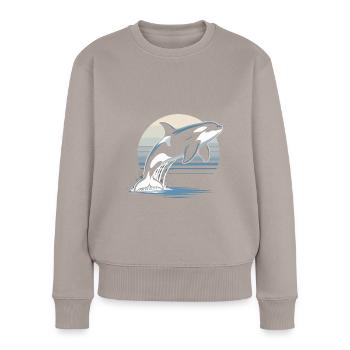 Wunderschöner Orca Wal Orka Schwertwal Meerestier - Frauen Premium Bio Pullover - Taupe - Vorne - Julia (174cm)