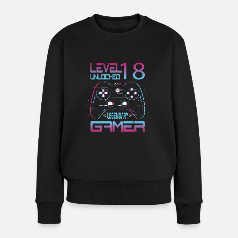 18 Geburtstag Level 18 Complete Retro Jungen Gamer - Frauen Premium Bio Pullover - Schwarz