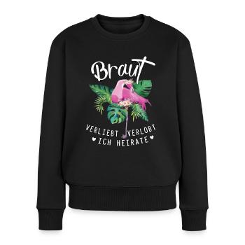 Braut Flamingo verliebt verlobt ich heirate jga - Frauen Premium Bio Pullover - Schwarz - Vorne - Julia (174cm)
