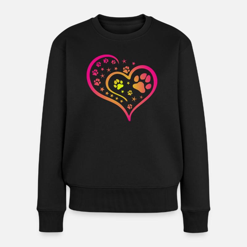 Buntes Herz mit Pfoten und Sternen - Frauen Premium Bio Pullover - Schwarz