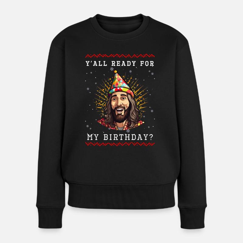 Ugly Christmas Sweater, Jesus Weihnachten - Frauen Premium Bio Pullover - Schwarz