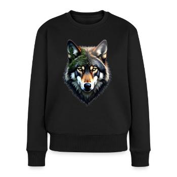 Wolf Kopf - Frauen Premium Bio Pullover - Schwarz - Vorne - Julia (174cm)