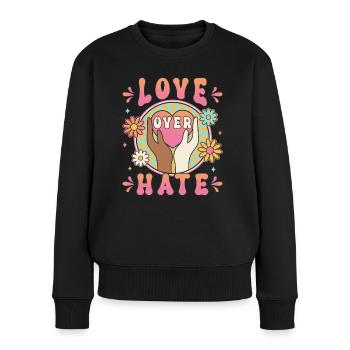 Love Over Hate Retro 70s Frauen Statement Design - Frauen Premium Bio Pullover - Schwarz - Vorne - Julia (174cm)