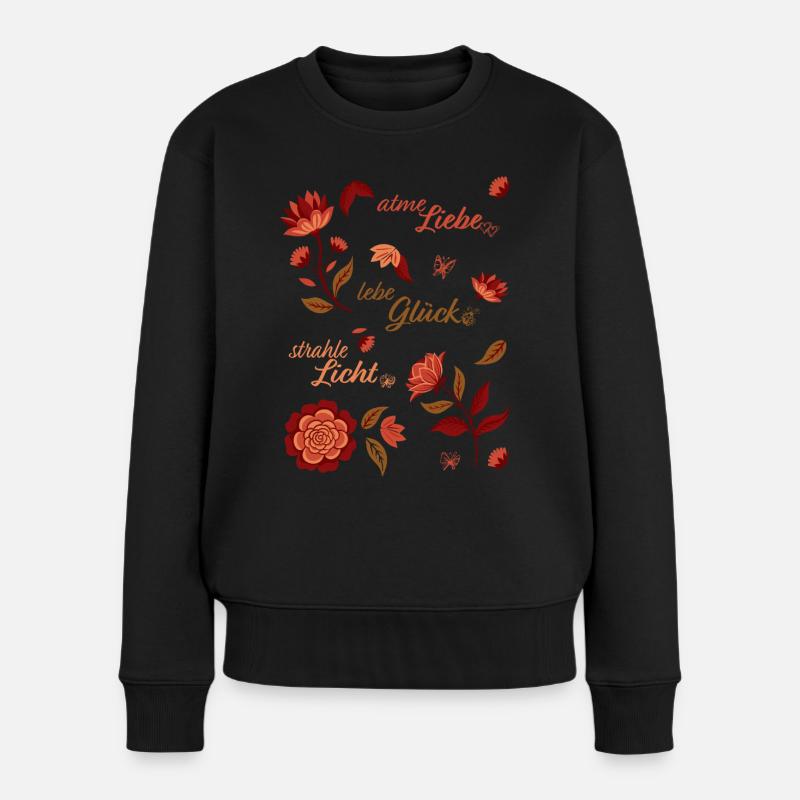 🌸 Blumen Vintage Elegant – Spruch Liebe, Licht - Frauen Premium Bio Pullover - Schwarz