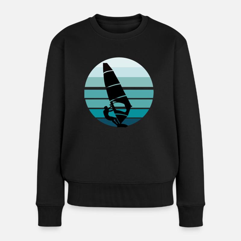Surfer Windsurfer Blauer Hintergrund - Frauen Premium Bio Pullover - Schwarz