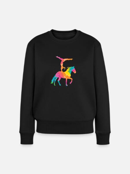 Voltigieren Pferde Reiten Reitsport Reiterin - Frauen Premium Bio Pullover - Schwarz