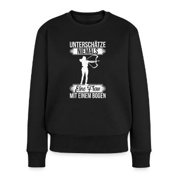 Bogenschießen Bogenschiessen Bogensport - Frauen Premium Bio Pullover - Schwarz - Vorne - Julia (174cm)