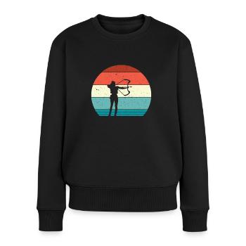 Bogenschießen Bogenschiessen Bogensport - Frauen Premium Bio Pullover - Schwarz - Vorne - Julia (174cm)