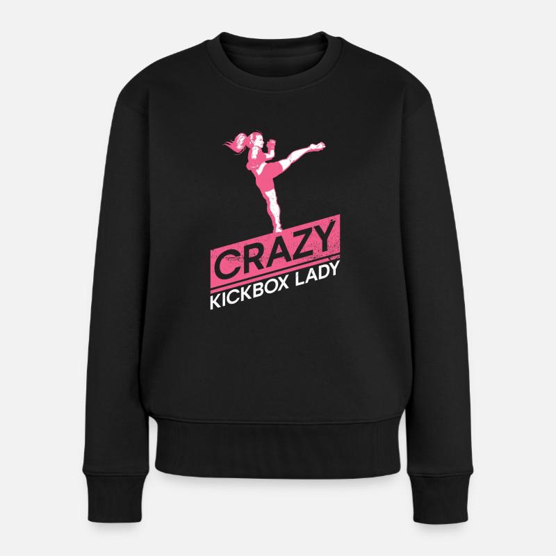 Crazy Kickbox Lady - Kickboxen Kickboxer - Frauen Premium Bio Pullover - Schwarz
