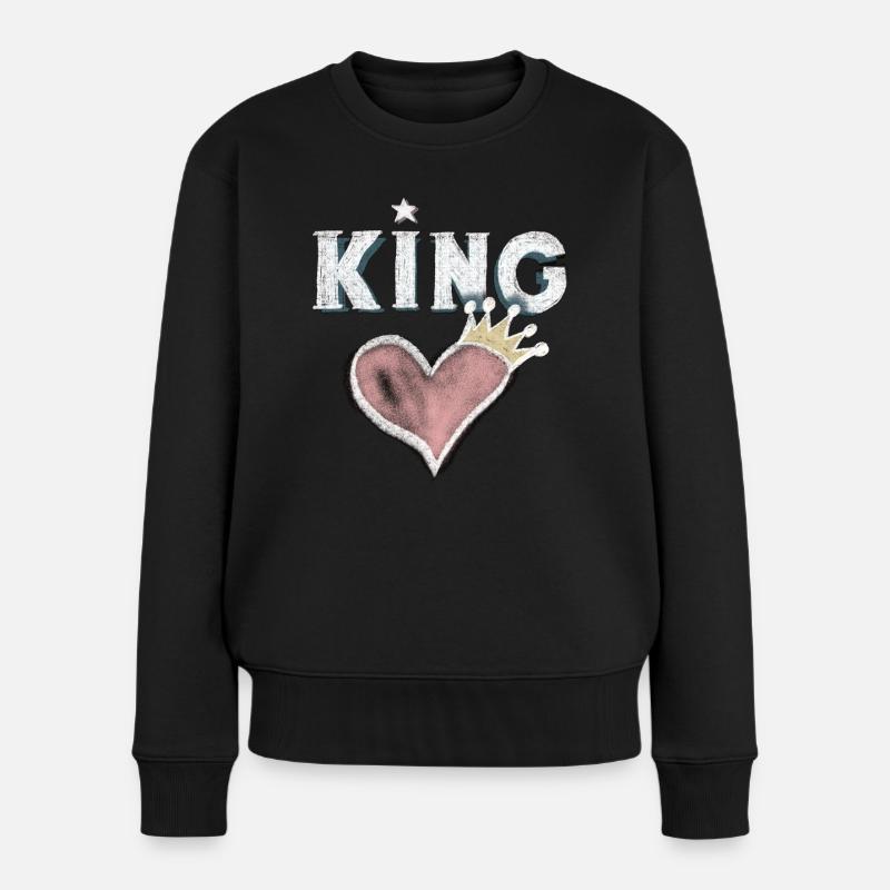 Herz König Geschenk Liebe Krone Kreide Zeichnng - Frauen Premium Bio Pullover - Schwarz