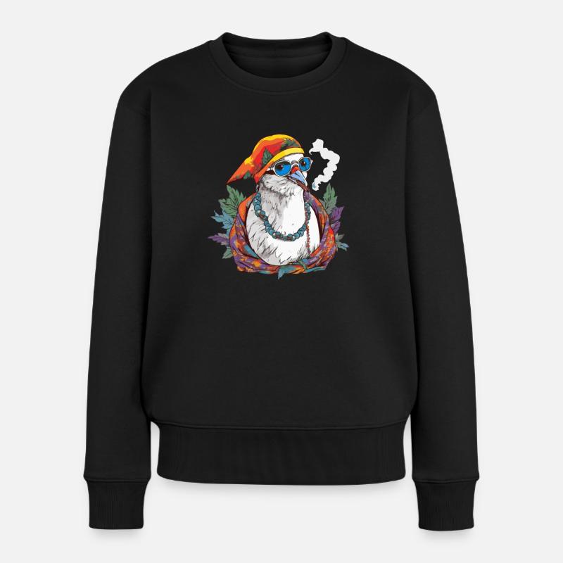 Rauchende Taube Cannabis Gras Hippie Kostüm - Frauen Premium Bio Pullover - Schwarz