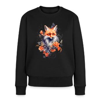 Fox and Flowers - Women's Premium Organic Jumper - black - Front - Julia (174cm)