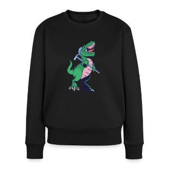 Dinosaure avec un marteau de pierre à la main - - Pull Premium bio Femme - noir - Devant - Julia (174cm)