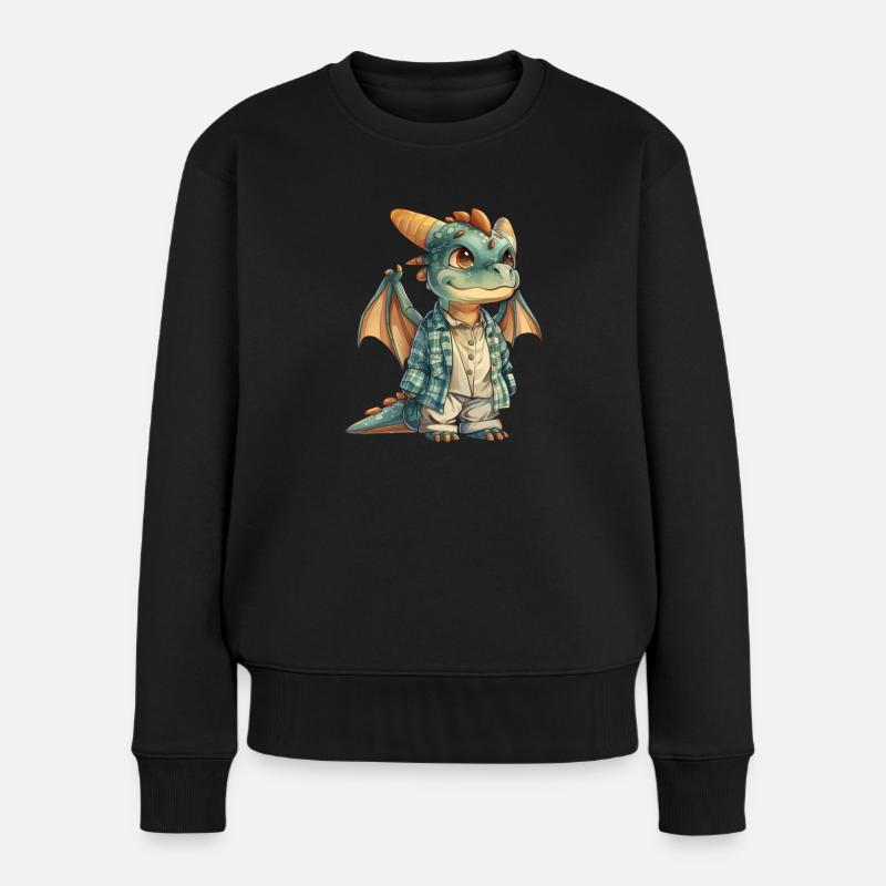 Drachen Schlafanzug Kawaii Drache Kinder - Frauen Premium Bio Pullover - Schwarz