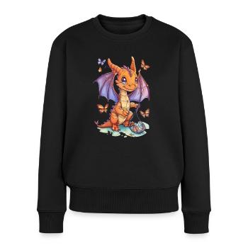 Drache Schmetterlinge Kawaii Drache Kinder - Frauen Premium Bio Pullover - Schwarz - Vorne - Julia (174cm)