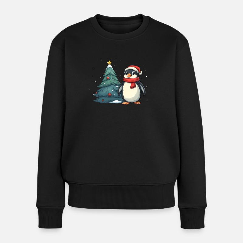 Pinguin Weihnachtsbaum Pinguin Niedlich - Frauen Premium Bio Pullover - Schwarz