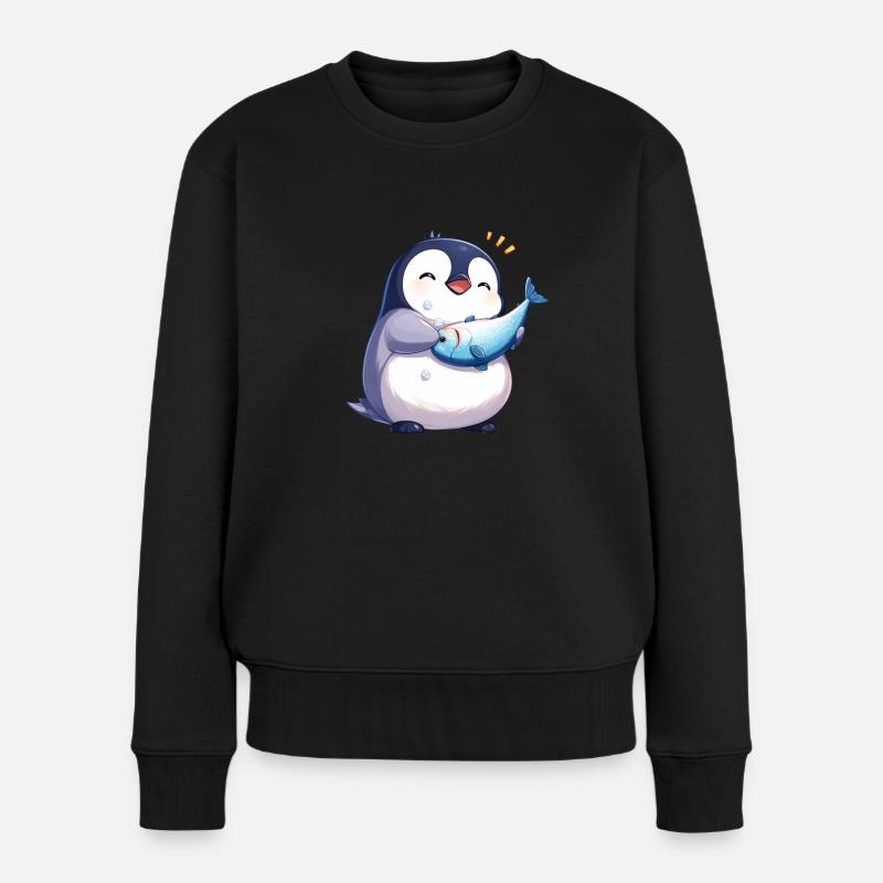 Pinguin Kawaii Pinguin Niedlich - Frauen Premium Bio Pullover - Schwarz