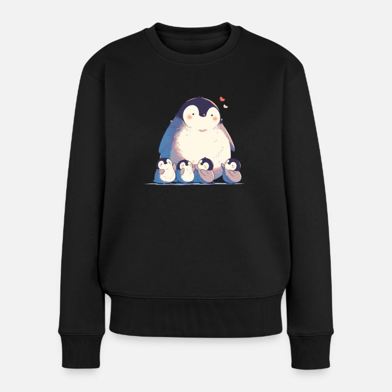 Pingouin Famille Kawaii Pingouin Mignon - Pull Premium bio Femme - noir