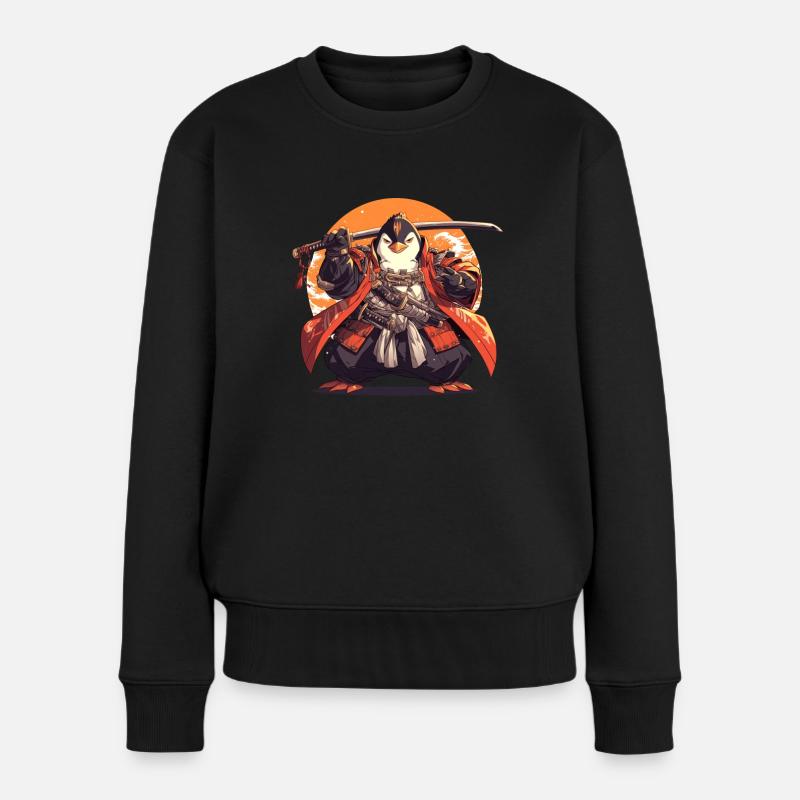 Pinguin Samurai Japanischer Pinguin Niedlich - Frauen Premium Bio Pullover - Schwarz