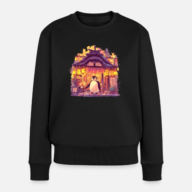 Pinguin Laternenfest Japanischer Pinguin Niedlich - Frauen Premium Bio Pullover - Schwarz