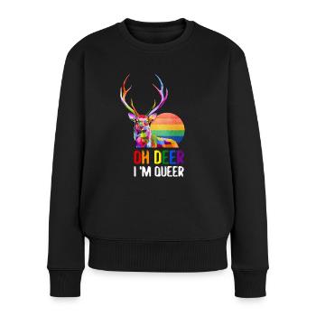 Oh Deer I'm Queer LGBTQ Rainbow Gift - Women's Premium Organic Jumper - black - Front - Julia (174cm)