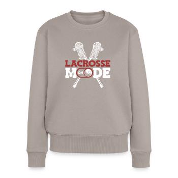Lacrosse Mode On Lax Spieler Polocrosse - Frauen Premium Bio Pullover - Taupe - Vorne - Julia (174cm)
