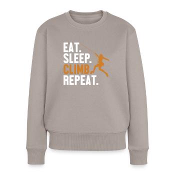 Eat Sleep Climb Repeat Alpinklettern - Frauen Premium Bio Pullover - Taupe - Vorne - Julia (174cm)