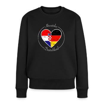 Hrvastka und Deutschland Herz Logo weiß - Frauen Premium Bio Pullover - Schwarz - Vorne - Julia (174cm)