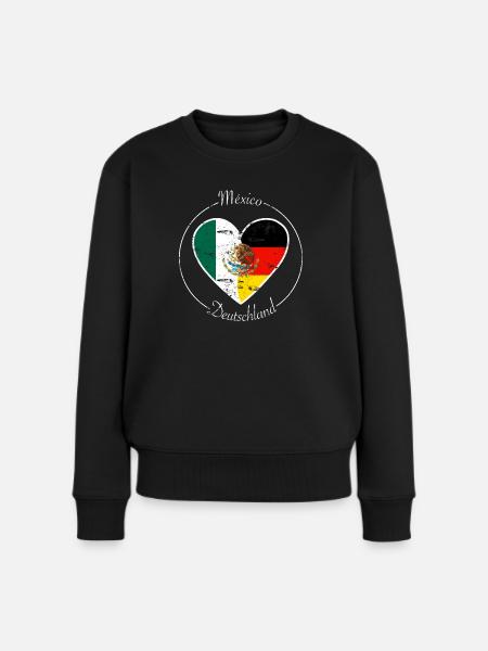 México und Deutschland Herz Geschenk weiß - Frauen Premium Bio Pullover - Schwarz