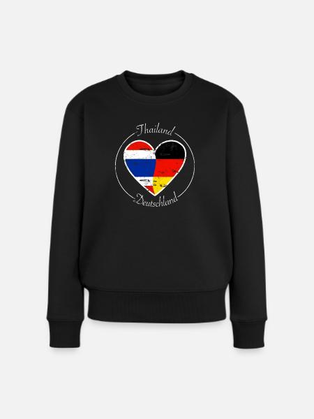 Thailand und Deutschland Herz Logo weiß - Frauen Premium Bio Pullover - Schwarz