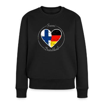 Suomi und Deutschland Herz Logo weiß - Frauen Premium Bio Pullover - Schwarz - Vorne - Julia (174cm)