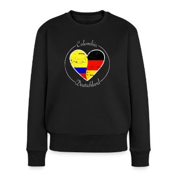 Colombia und Deutschland Herz Logo weiß - Frauen Premium Bio Pullover - Schwarz - Vorne - Julia (174cm)