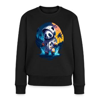 Niedlicher Panda-Astronaut - Frauen Premium Bio Pullover - Schwarz - Vorne - Julia (174cm)