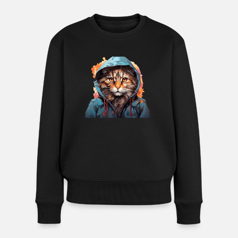 Katze - Frauen Premium Bio Pullover - Schwarz