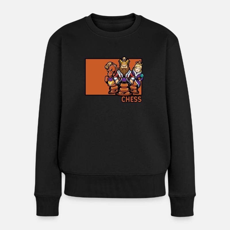 Chess Doodle Chinesischer Hanzi-Dame-Spieler - Frauen Premium Bio Pullover - Schwarz