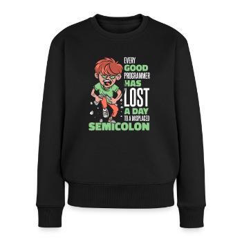 A perdu un jour à cause d’un codeur de points-virgules égaré - Pull Premium bio Femme - noir - Devant - Julia (174cm)