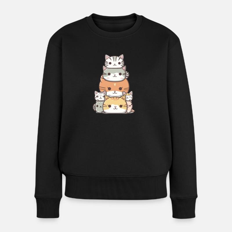 Katze - Kawaii Style - Frauen Premium Bio Pullover - Schwarz