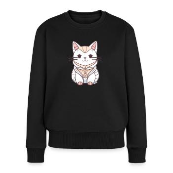 Katze - Kawaii Style - Frauen Premium Bio Pullover - Schwarz - Vorne - Julia (174cm)
