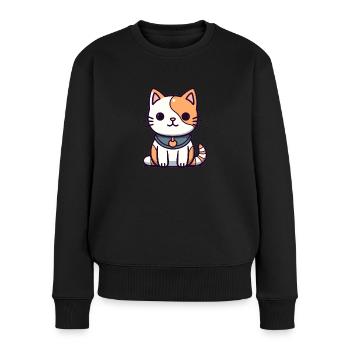 Katze - Kawaii Style - Frauen Premium Bio Pullover - Schwarz - Vorne - Julia (174cm)