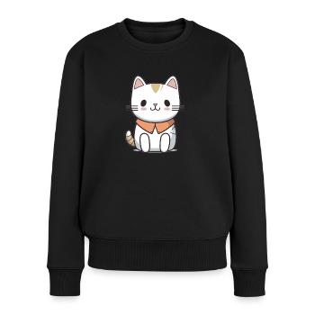 Katze - Kawaii Style - Frauen Premium Bio Pullover - Schwarz - Vorne - Julia (174cm)