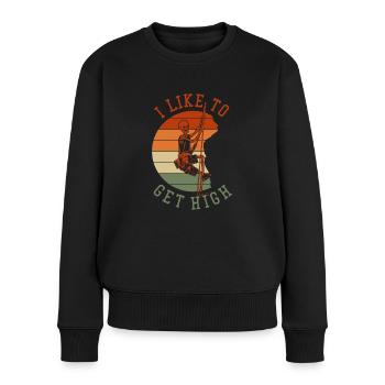 I Like To Get High Alpinklettern Sportklettern - Frauen Premium Bio Pullover - Schwarz - Vorne - Julia (174cm)