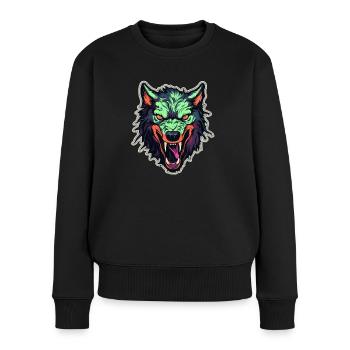 Wolf - Illustration - Frauen Premium Bio Pullover - Schwarz - Vorne - Julia (174cm)