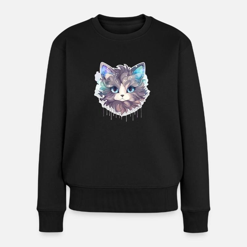 Katze - Illustration - Frauen Premium Bio Pullover - Schwarz