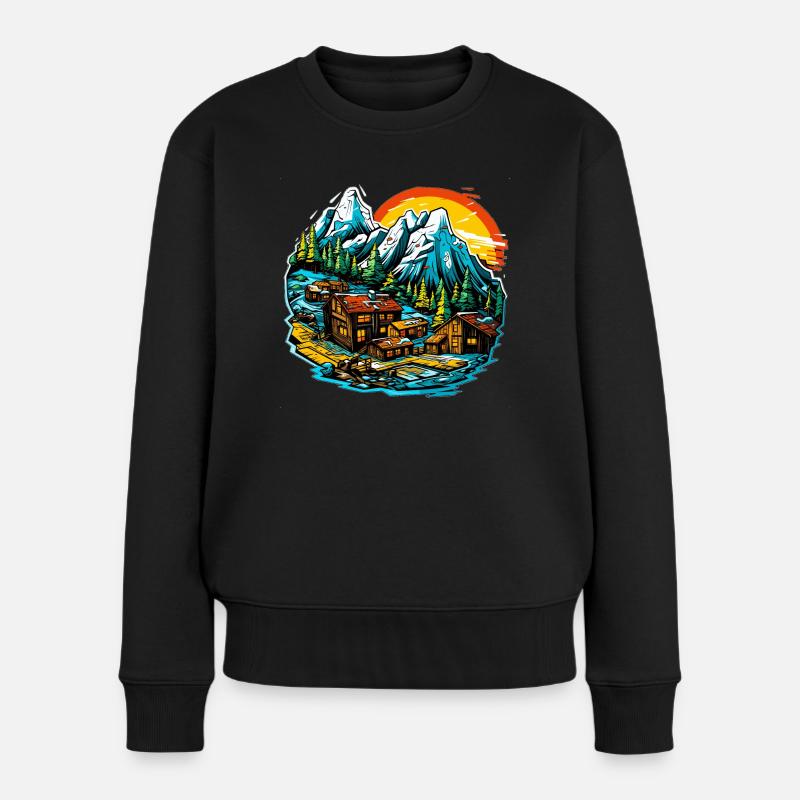 Landschaft - Illustration - Frauen Premium Bio Pullover - Schwarz